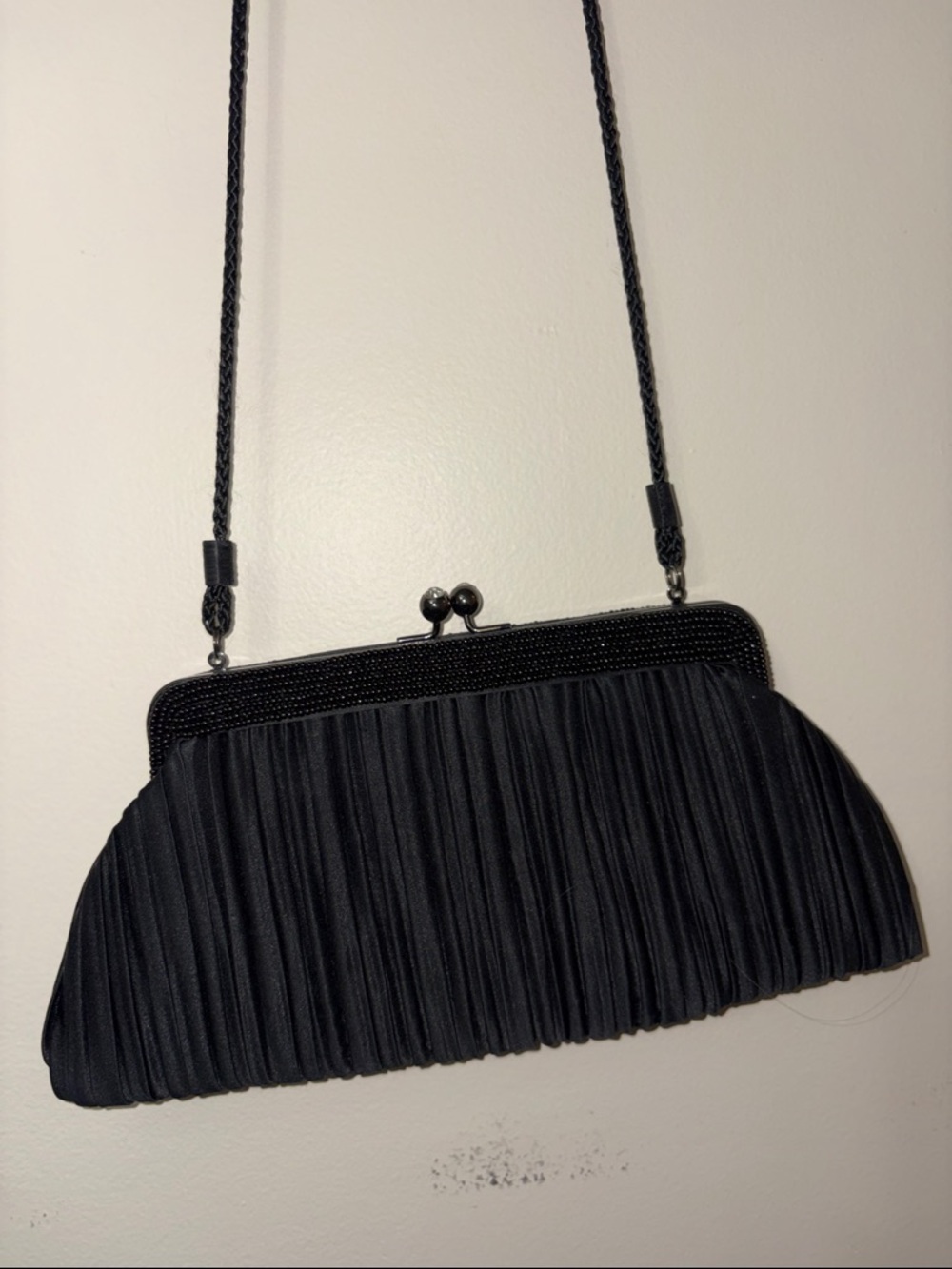 Black Pleated Evening Clutch Shoulder Bag